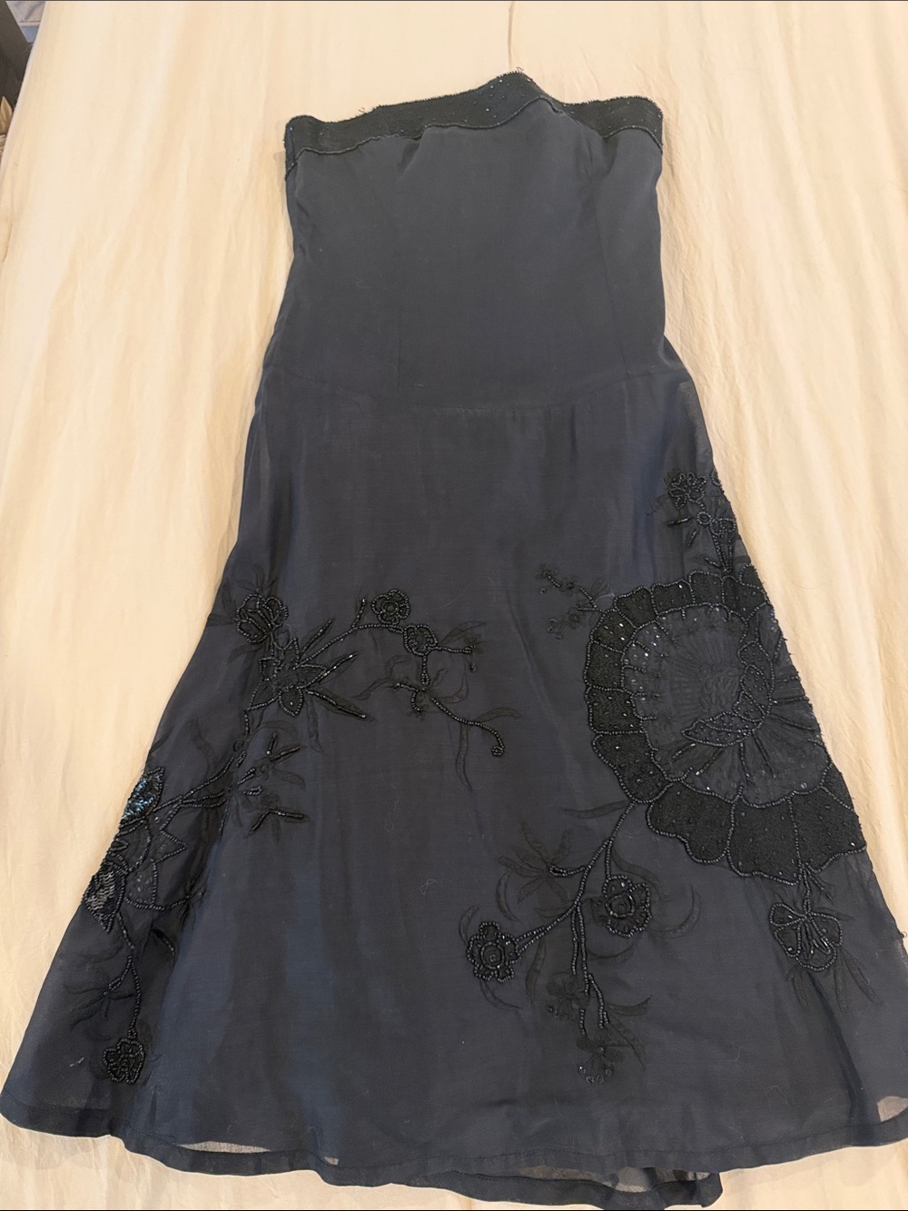 French Connection Navy Strapless Embroidered Dress